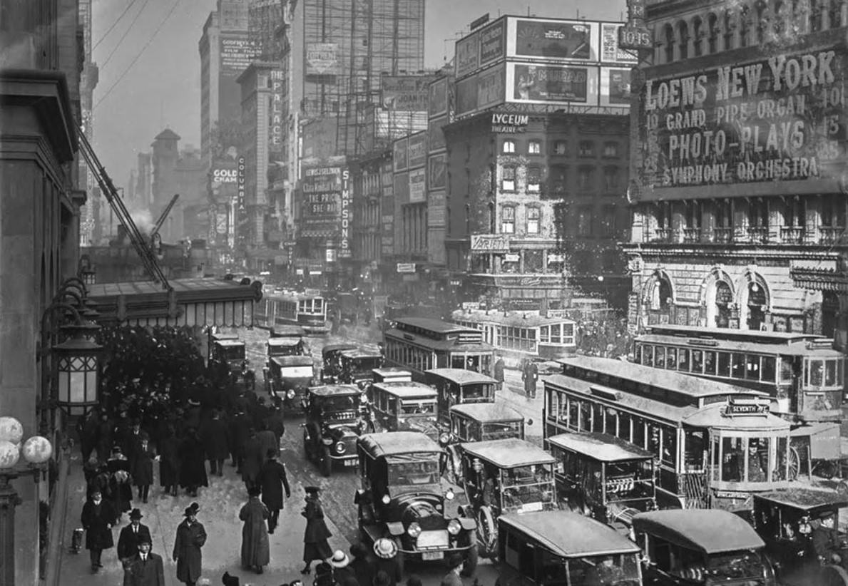 Times Square during rush hour, 1917.