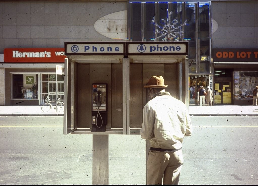 Pay phones in New York, 1979.