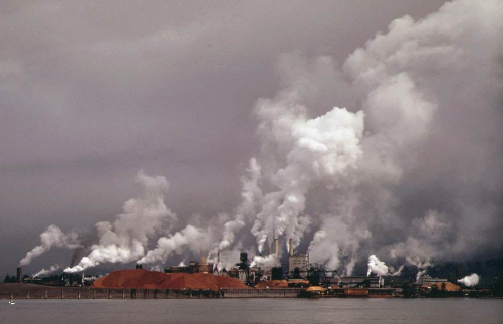 Weyerhauser paper mills and Reynolds Metal Plant are both located in Longview, Washington, on the Columbia River, 1973.