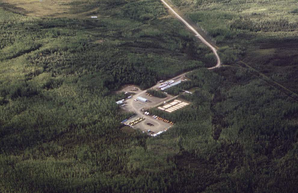 Five Mile Camp, a pipeline construction camp named for its location five miles north of the Yukon River, Alaska, 1974.
