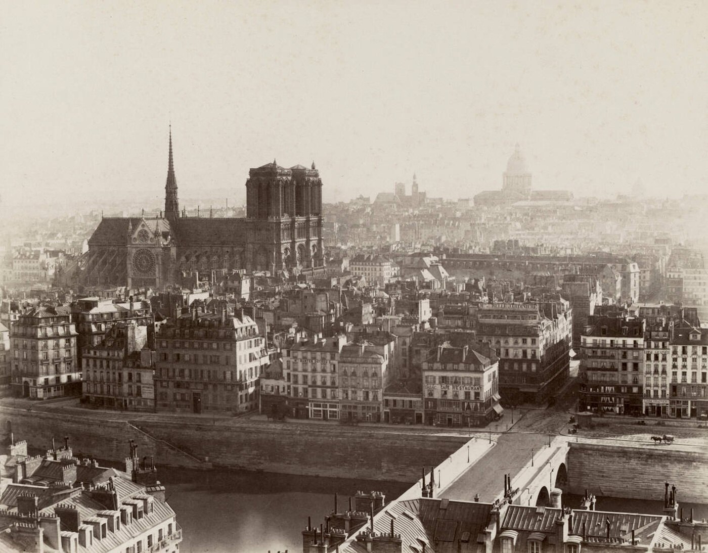 Panorama of Paris taken from the Tour St. Jacques with Notre Dame Cathedral, circa 1865.