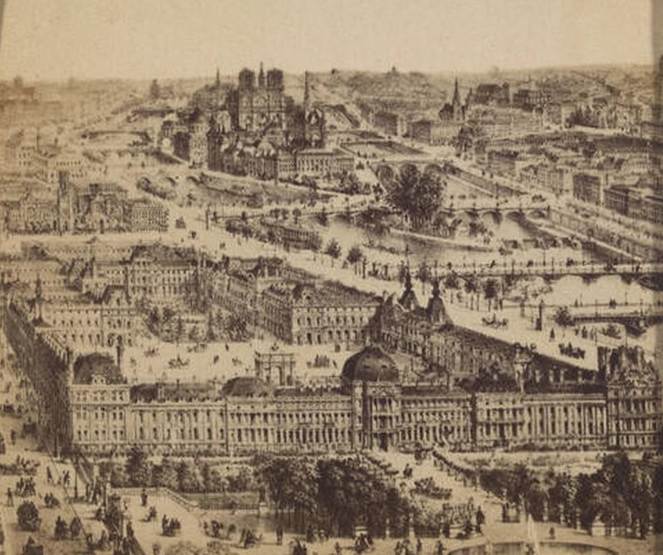 Panorama de Paris, Les Tuileries et Le Louvre, 1860s.