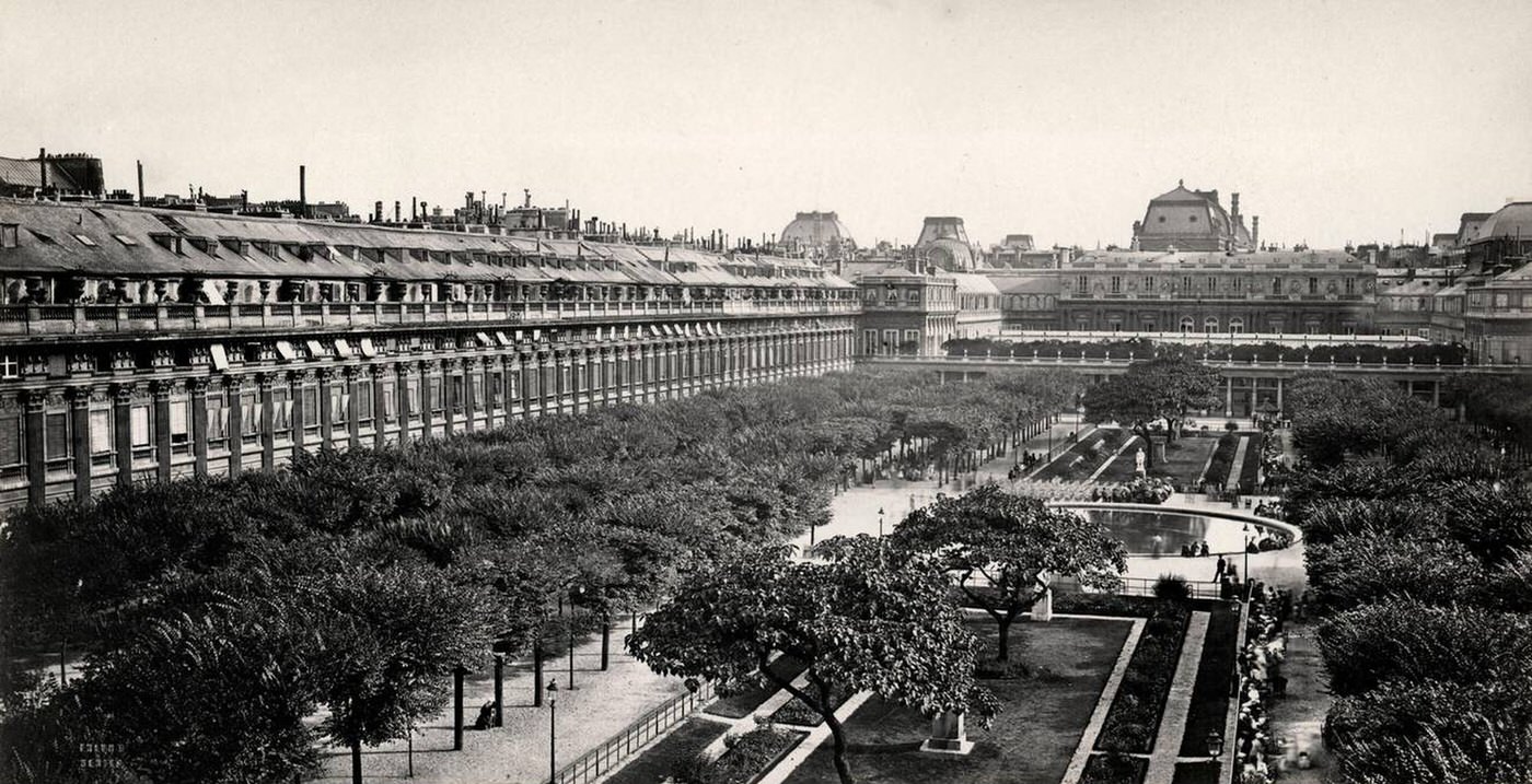19th century photograph: Gardens of the Palais Royale, Paris, France.