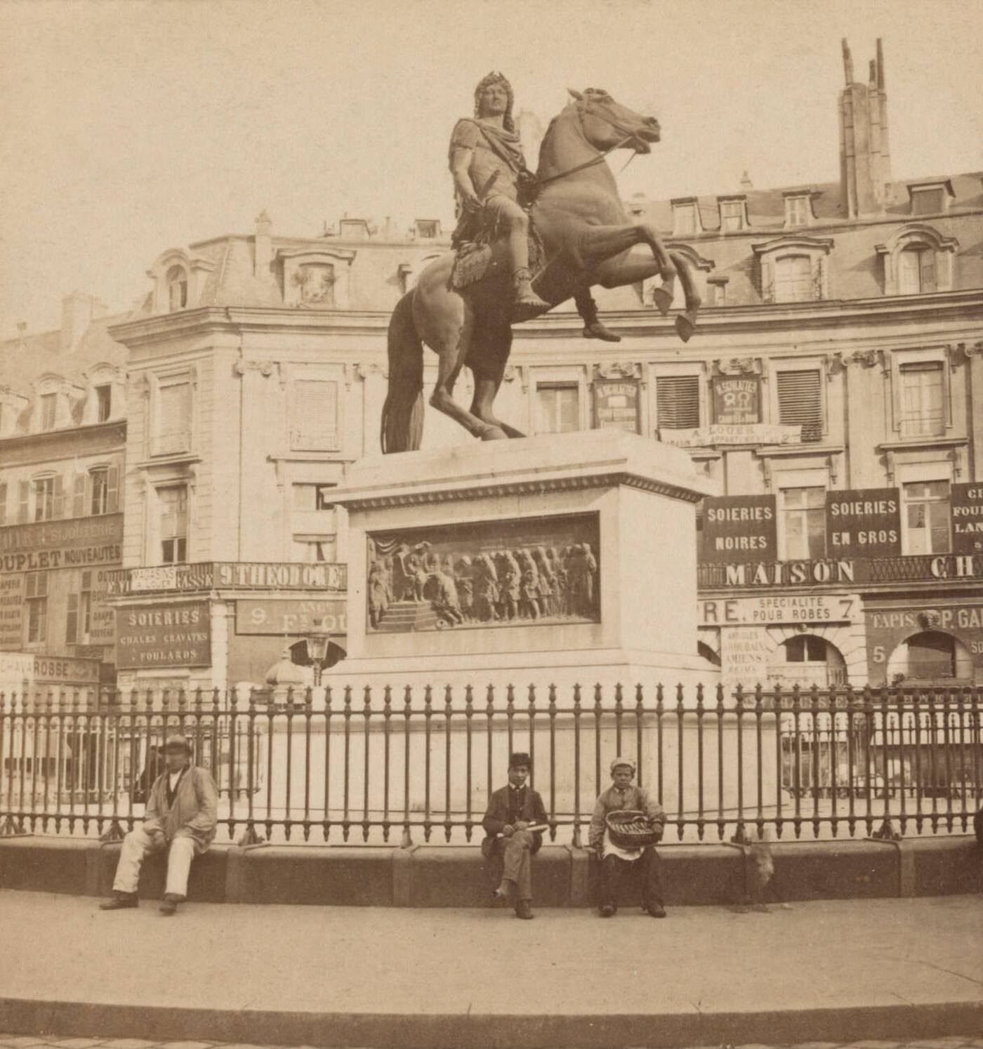 The Place des Victoires in Paris features the Statue of Louis XIV, created between 1860 and 1870. The statue stands as a symbol of French royal history and is an iconic feature of Parisian architecture and public art.