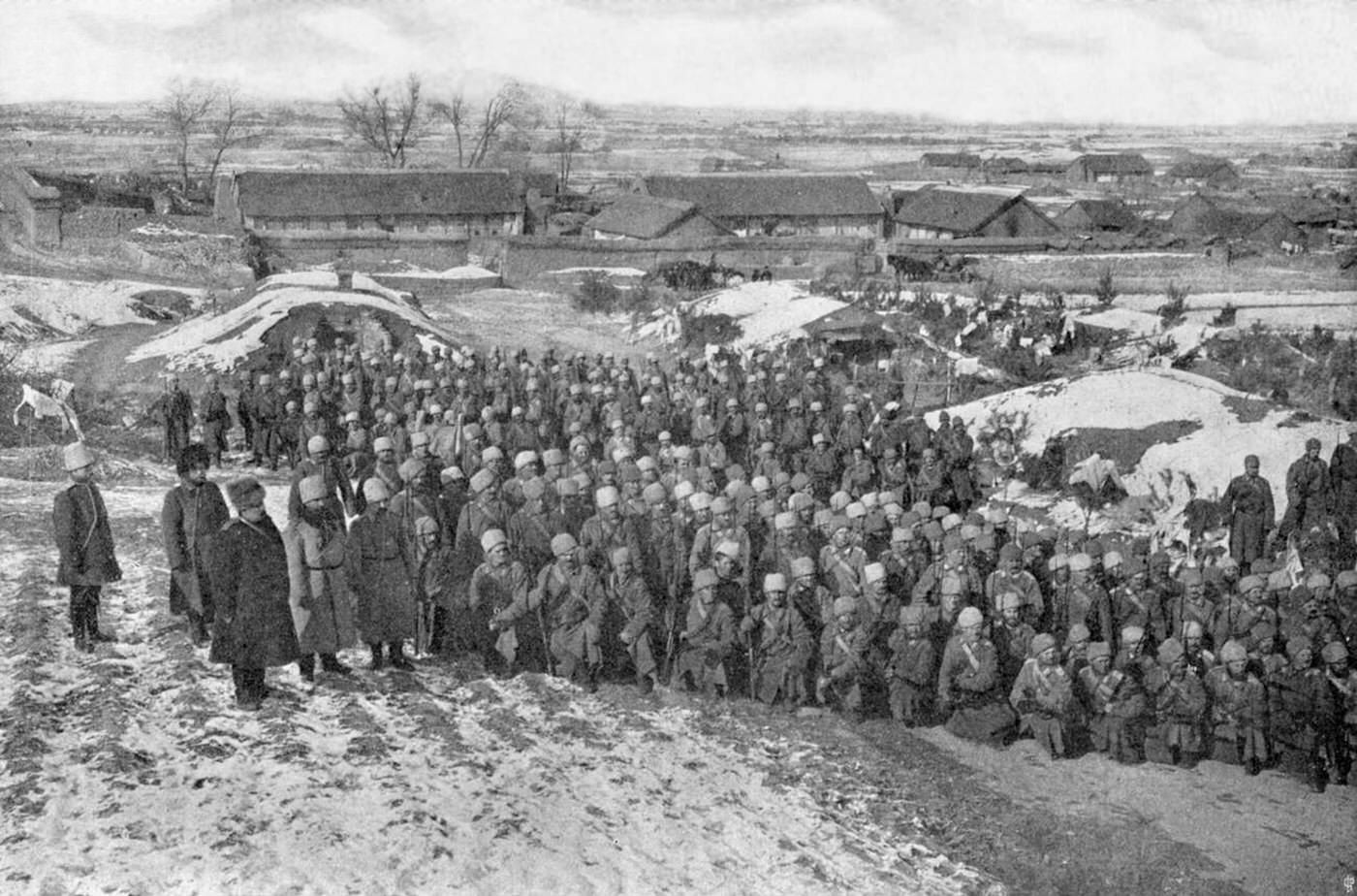 Cossack regiment being drilled during the Russo-Japanese War, 1900s.