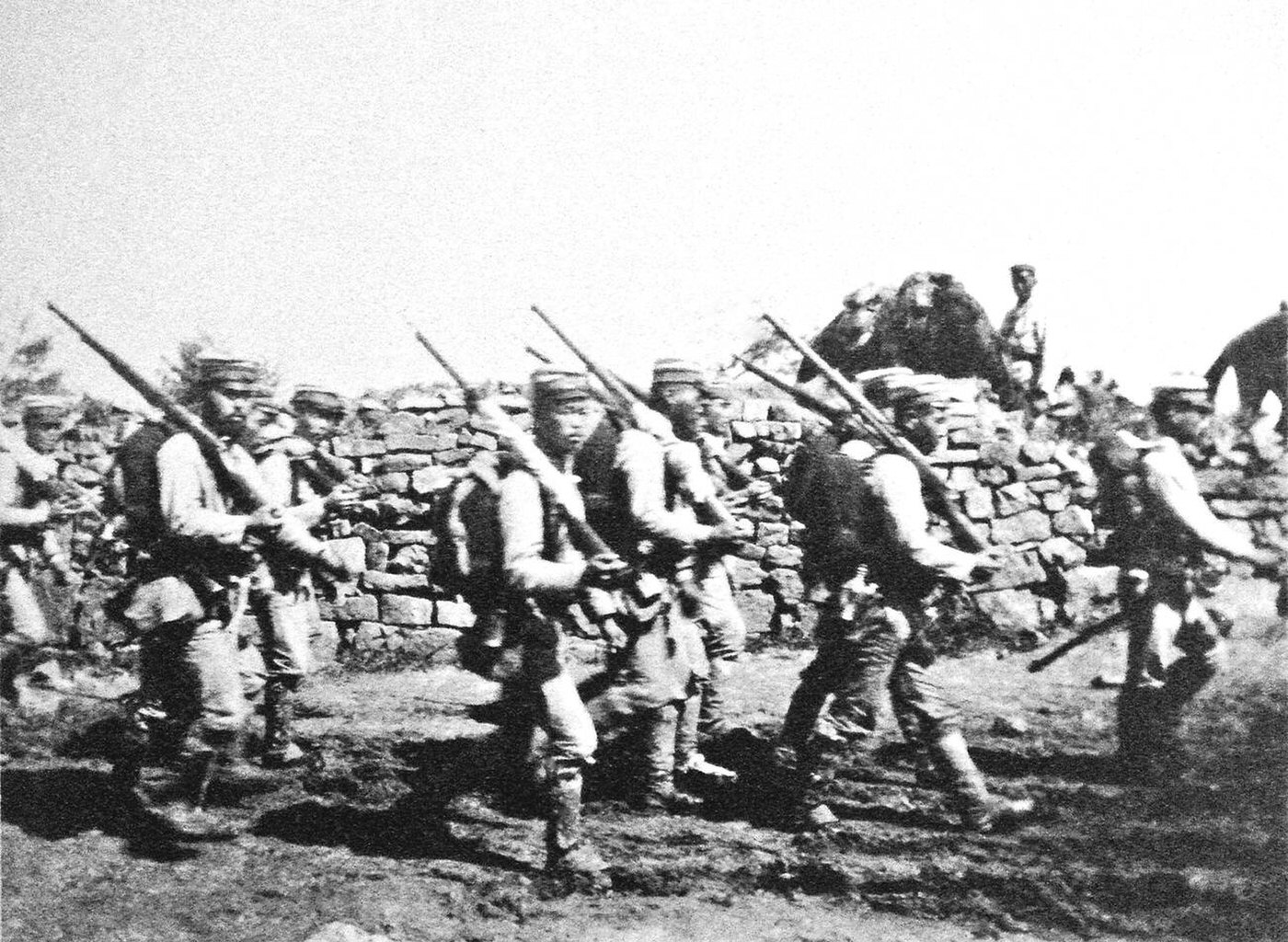 Japanese soldiers near Chemulpo (Inchon) Korea during the Russo-Japanese War, 1904.