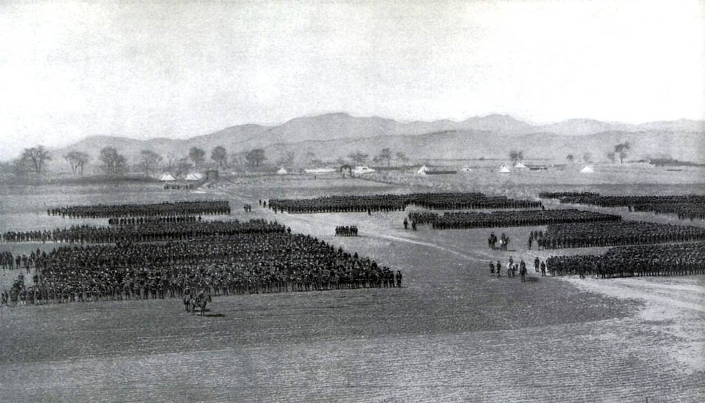 Formation of a division of the Japanese 1st Army after the Battle of Mukden, during the Russo-Japanese War.