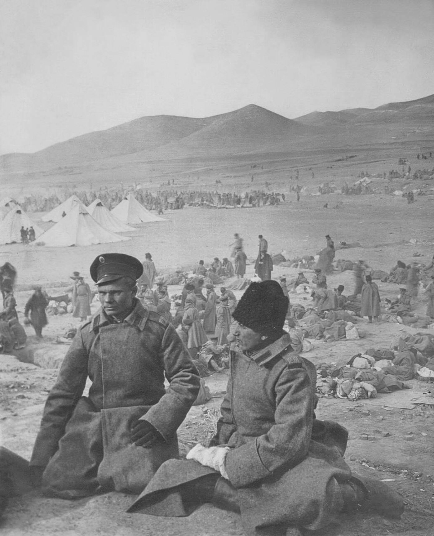 Russian prisoners of war during the Russo-Japanese War, 1905.