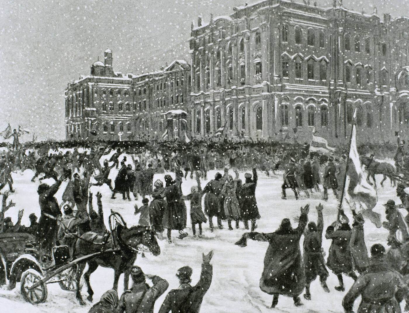 Patriotic demonstration in front of the Winter Palace in Saint Petersburg during the Russo-Japanese War.