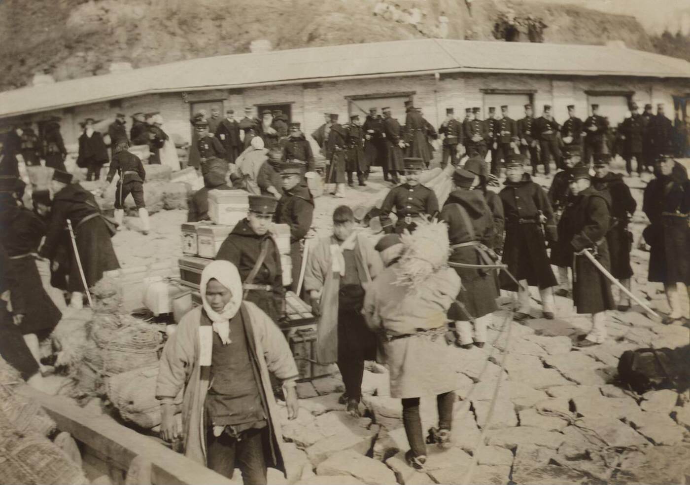 Japanese Cavalry Troops watching over their Supplies on the beach at Chemulpo, 1904.