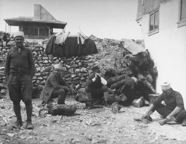 Engineers relax on the grounds of the great citadel, Aleppo, 1940.