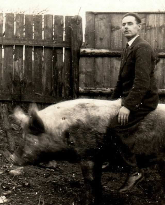 Pig rider, circa 1920.