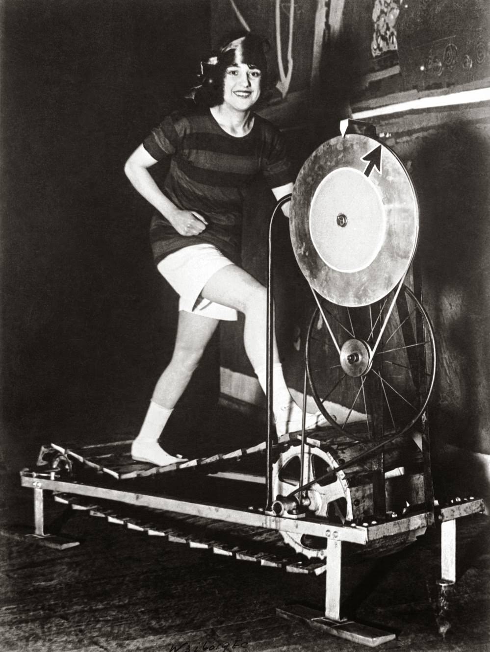 A woman out for her morning run on the latest British invention for home exercise in London, England, 1923.