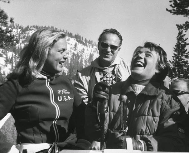 American silver medalist Penny Pitou (left) and German downhill gold medalist Heidi Biebl, Squaw Valley, 1960