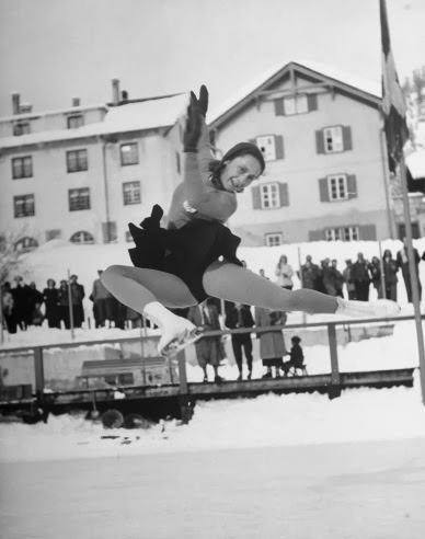 French figure skater Jacqueline du Bief, St. Moritz, 1948