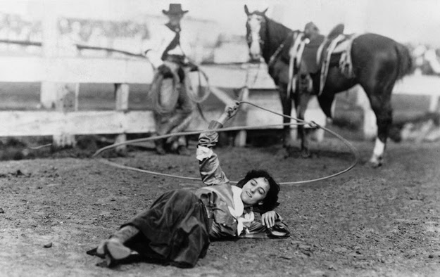 Florence LaDue showcasing her lasso skills, 1912.