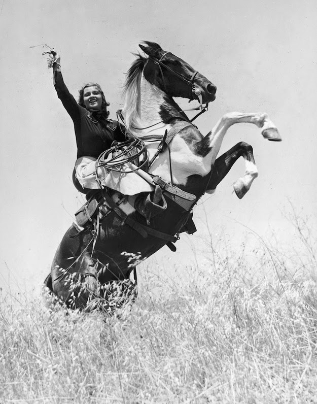 Actress and rodeo champion Betty Miles poses for a photo, 1945.