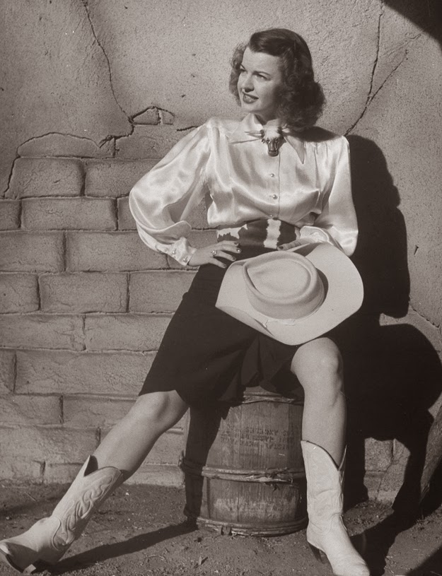Actress Dale Evans embodies a glamorous look as an American cowgirl in Hollywood, 1920s.