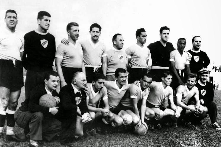 Meanwhile, in front of a reported crowd of over 200,000 – about 100 of whom were Uruguayan - Brazil prepared to take on Uruguay (pictured) at the Maracanã. The Seleção, top scorers in the tournament with 21 goals and playing in front of their own fans began the game as favourites and needed either a draw or a win to be crowned world champions. Only victory would allow Uruguay to lift the World Cup.