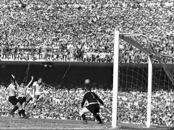They played like favourites too, attacking the Uruguayan goal throughout the first half and hitting with 17 shots without reward. Above, Brazilian forward Francisco Aramburu unsuccessfully shoots at goal. However, the host’s luck would change two minutes into the second period, when forward Friaça struck the ball low past the goalkeeper to open the scoring.