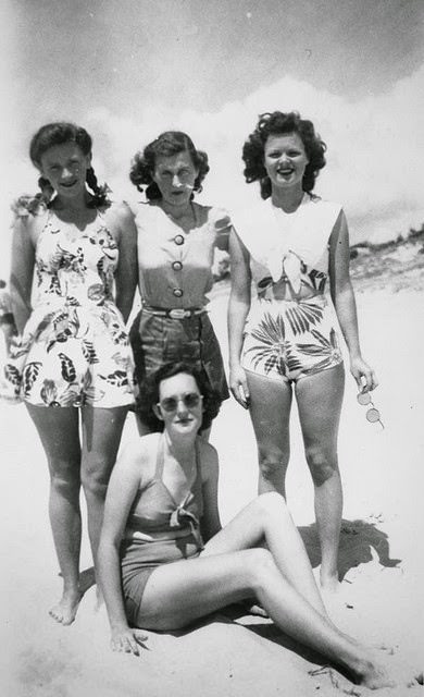 Friends posing on Kirra Beach, 1938