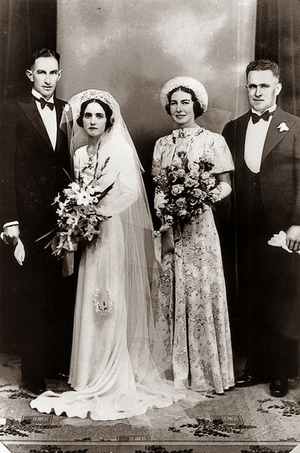 Wedding party for the marriage of Fred Horn and Rene Harper, April 1938