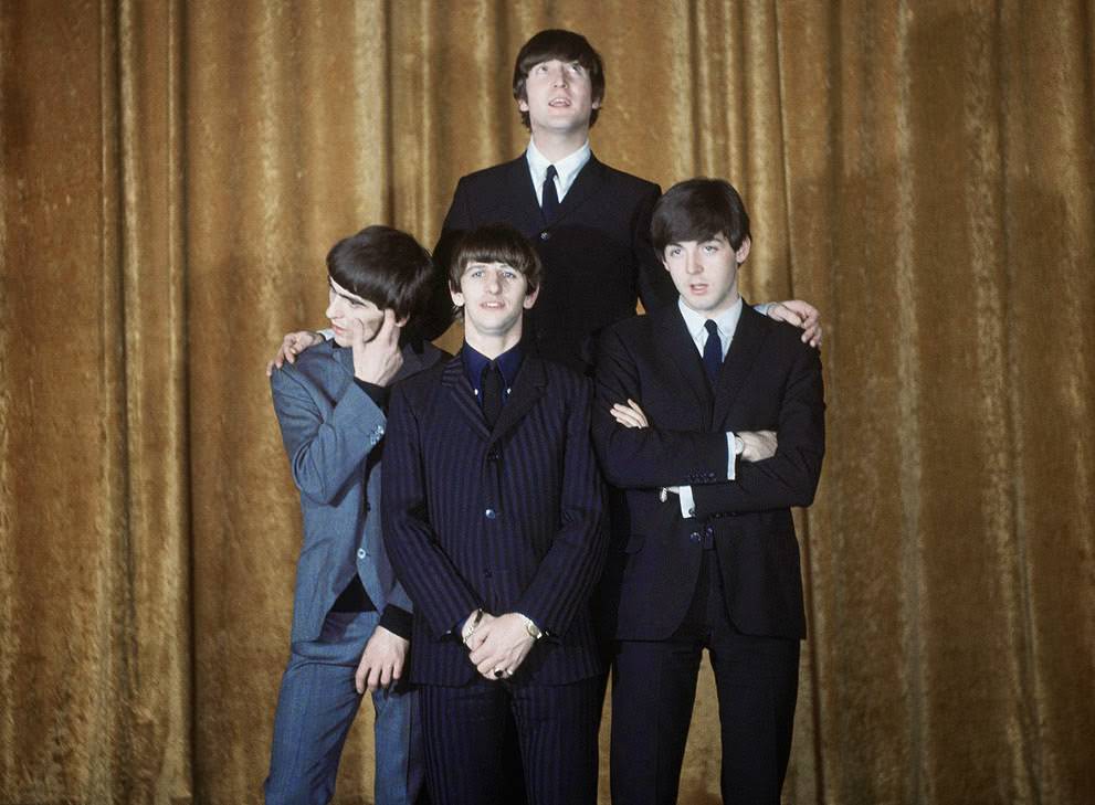 The Beatles on the set of the Ed Sullivan Show in New York, 1964.
