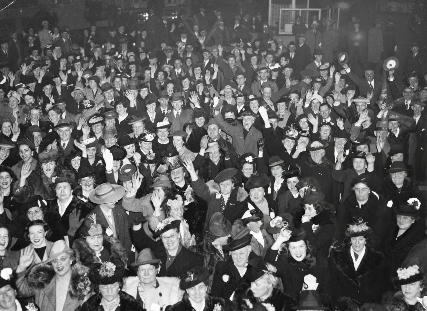 Some of the 450 new citizens leave South Station in Boston for Washington, 1941.