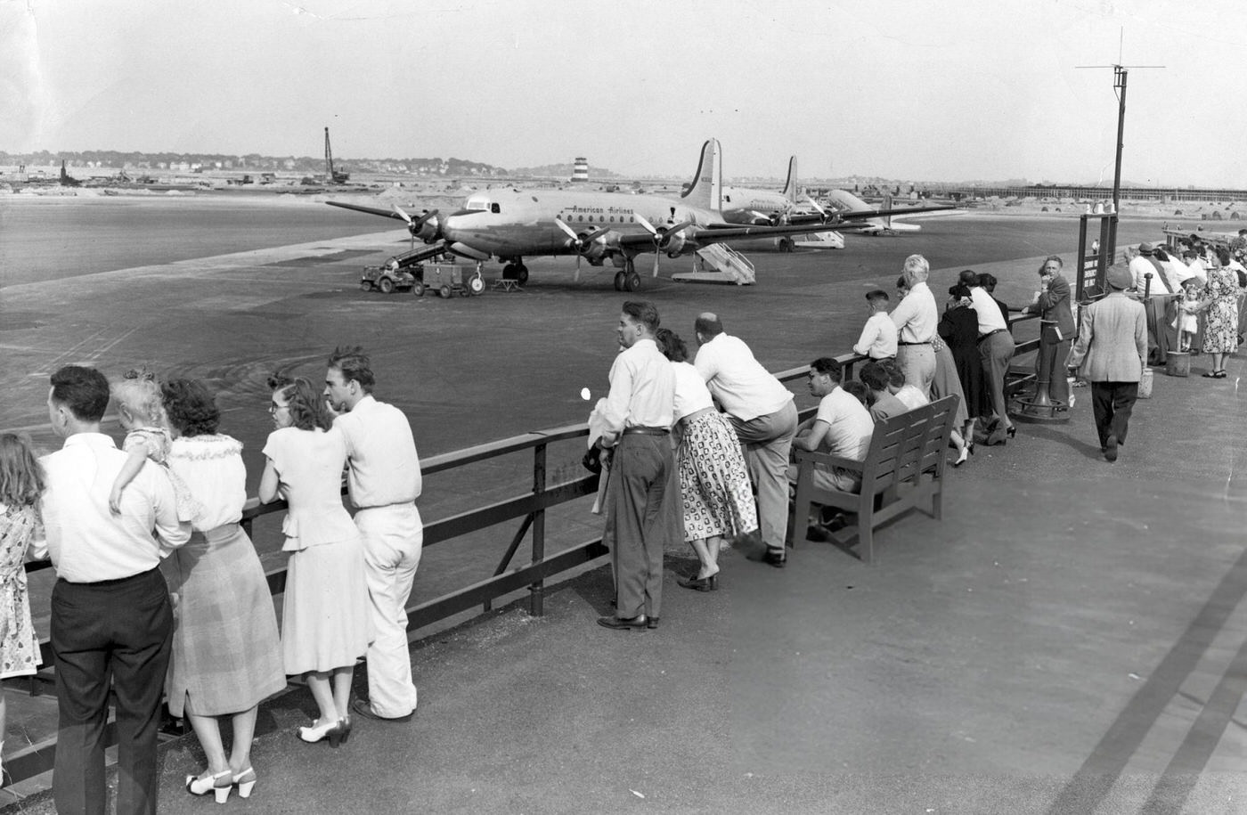 People could watch the arrival and departure of aircraft at Logan International Airport for a dime, 1948.
