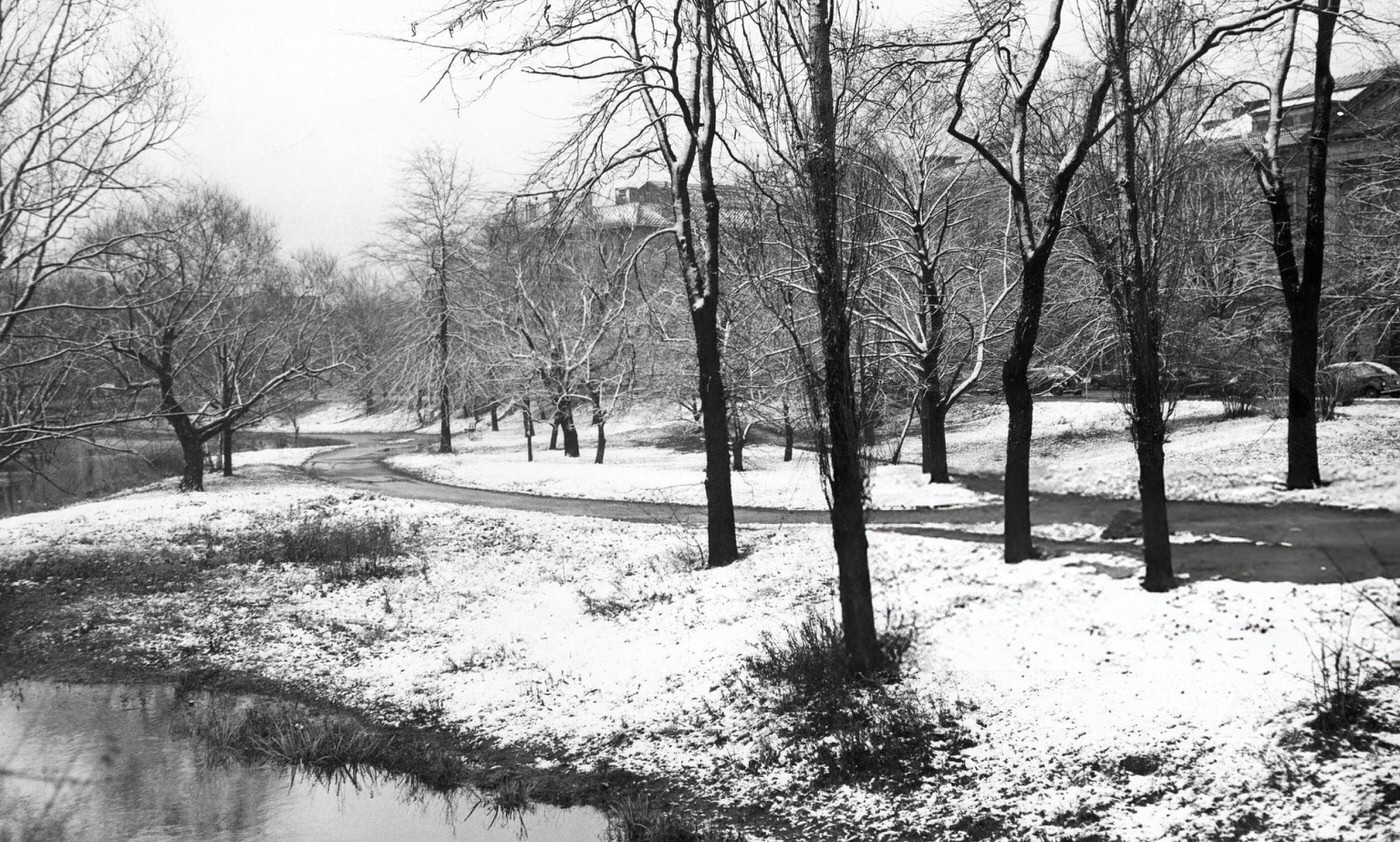 The Back Bay Fens in Boston is covered in snow, 1948.