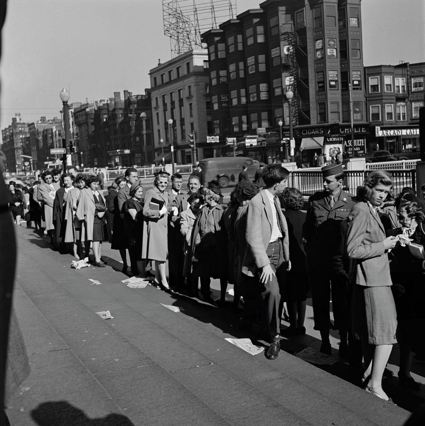 A queue on the street outside Symphony Hall in Boston, 1948.