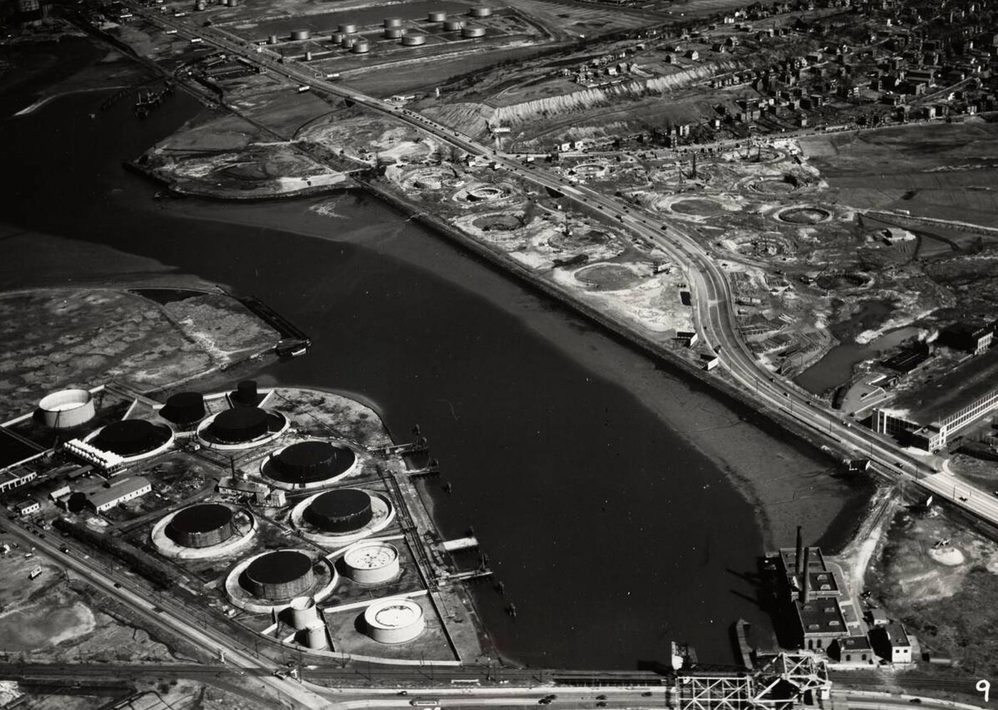 Oil Storage and Shoreline, Chelsea Creek, East Boston, 1940s.