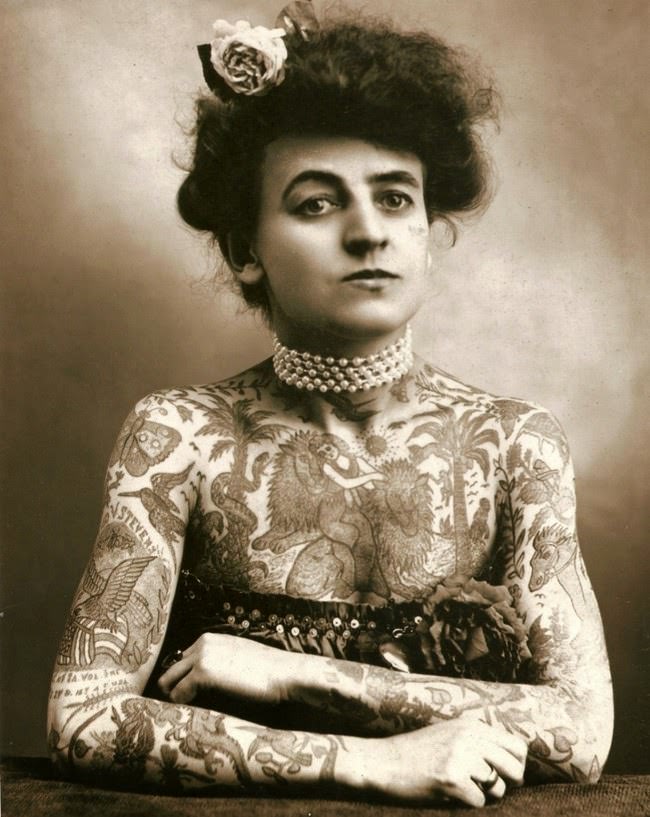 Maud Wagner, the first well know female tattooist in the United States, 1907.