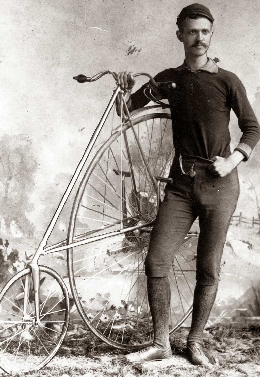 Early bicyclist, 1885.