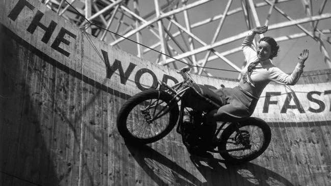 Dixie riding on the wall of death at Southend, 1938.
