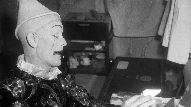 The International Circus Clown Club acts as a sort of Union for clowns, where a clown can register his painted face to protect his individual make-up design, 1955.