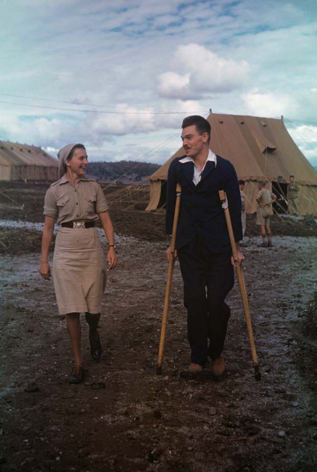Bill Kay Strolls with Nursing Sister Dorothy Rapsey. North Africa, Second World War.