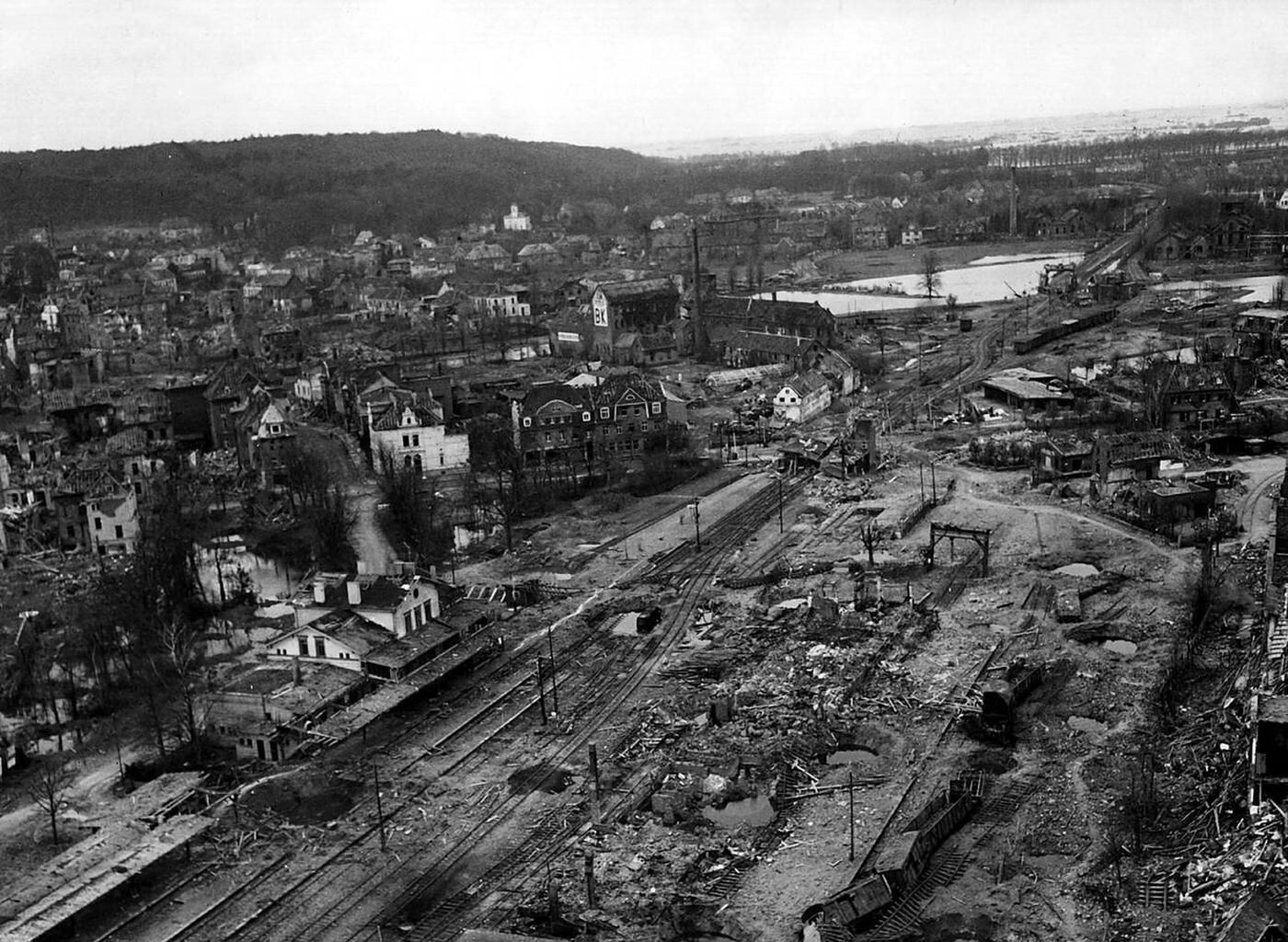 The German town of Kleve after an Allied air raid, 1945.