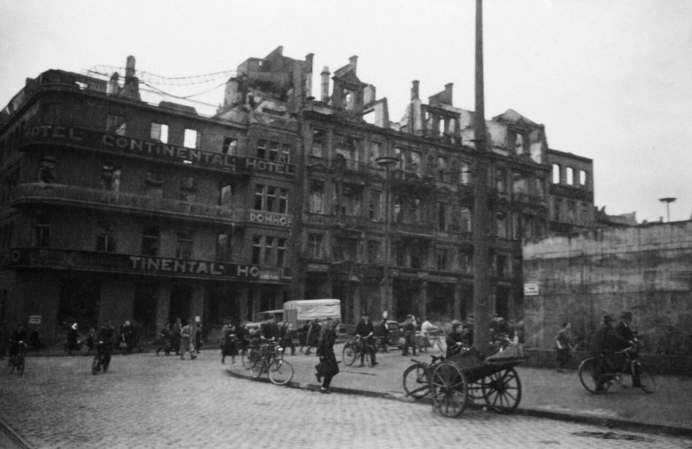 Street scene in Cologne after an Allied air raid, 1944.