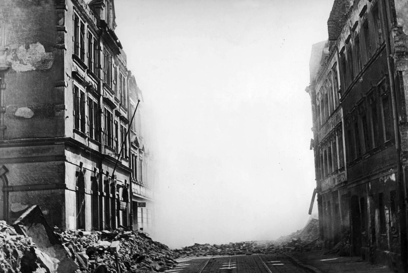 Smoke after a bombing attack on Munich, 1945.