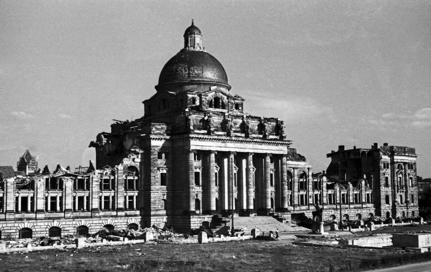 Ruins of Bayerische Staatskanzlei building at Munich, Germany, 1940s.