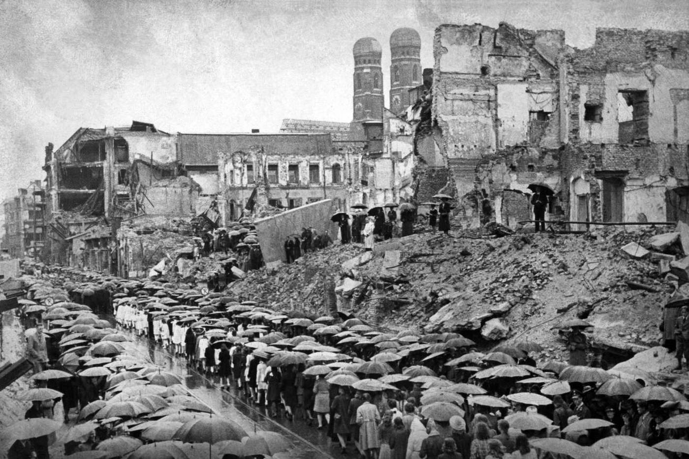 Corpus Christi procession on Theatinerstrasse, Munich, 1946.