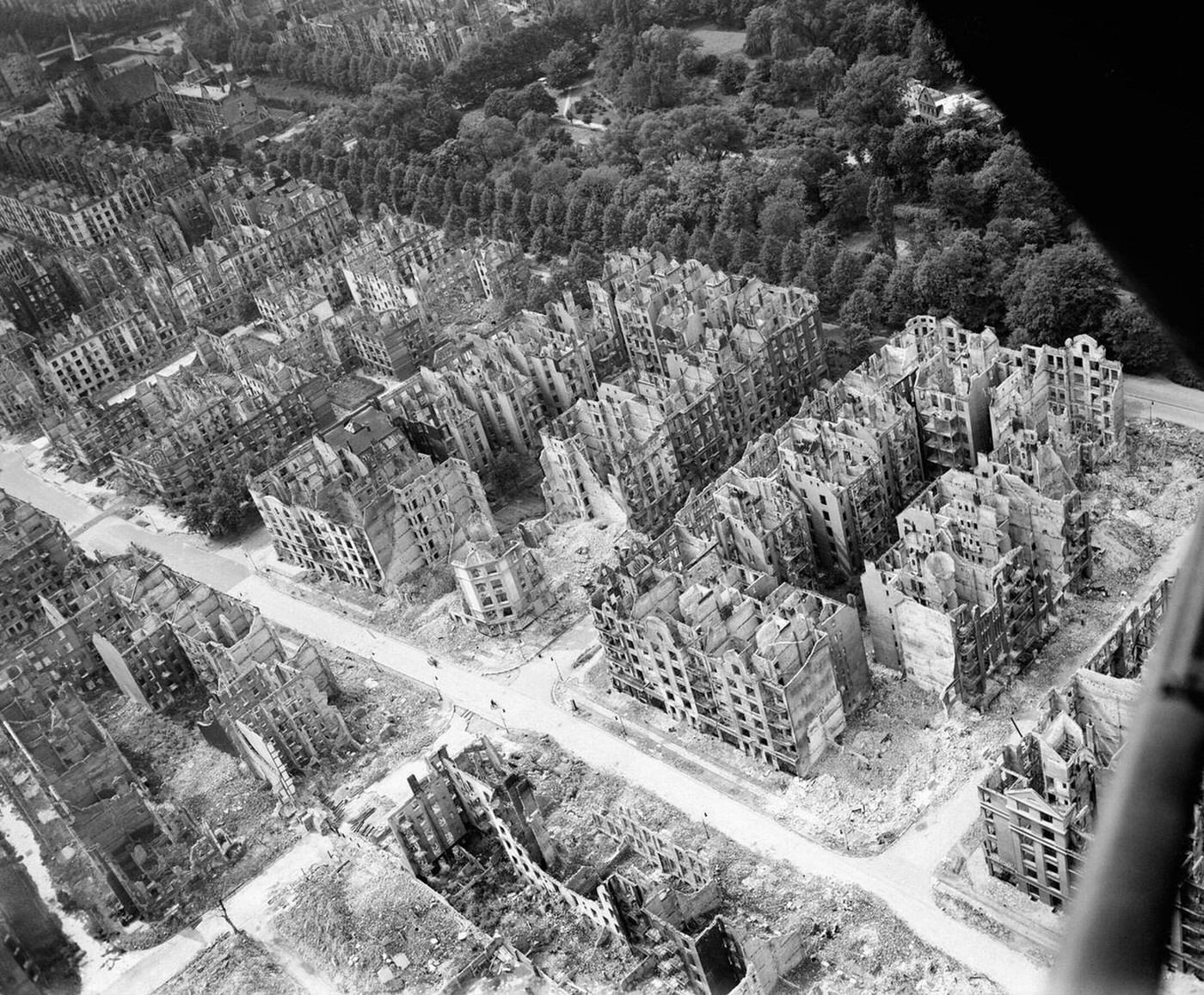 The Eilbek district of Hamburg after the firestorm which developed during the raid by Bomber Command, Operation GOMORRAH, 1943.