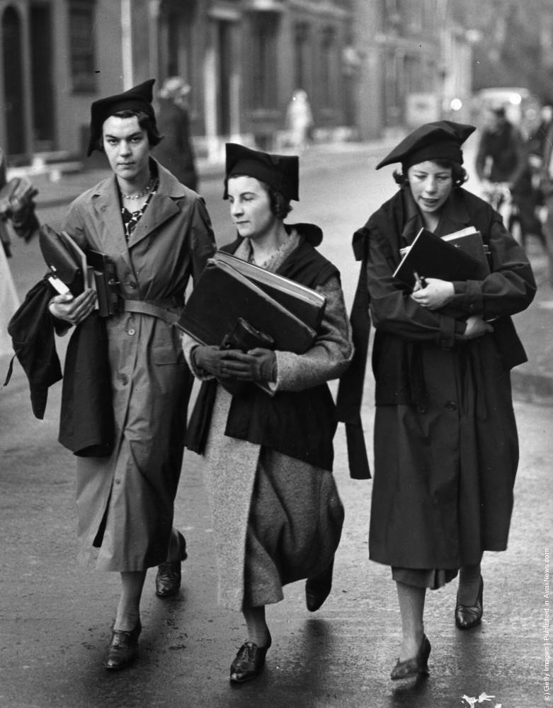 Undergraduates of Oxford University walking to lectures, 1938.