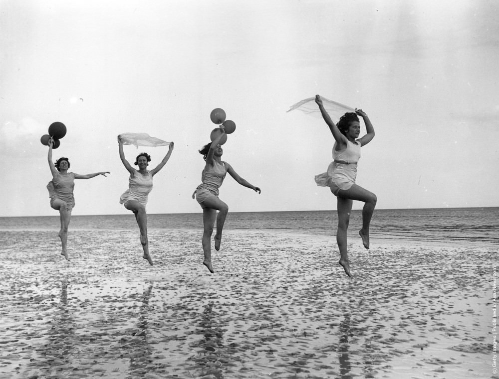 Dancing school pupils practice en plein air at Worthing in East Sussex, 1933.
