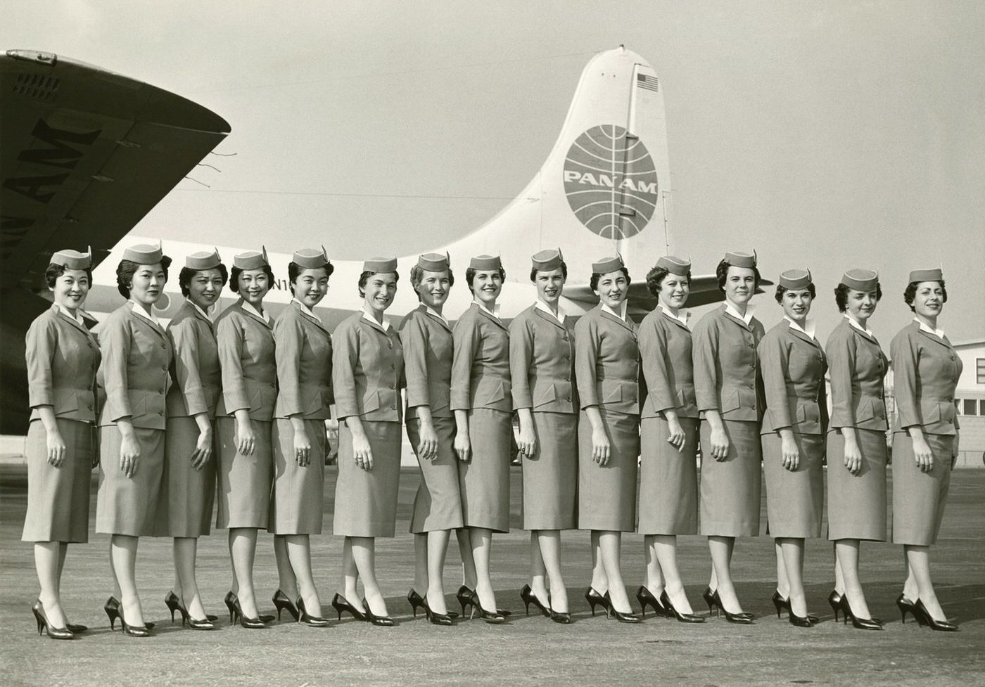 Pan American uniforms by Don Loper, 1959. Pan Am, as it was usually called, presented their flight attendants as examples of femininity and elegance. It's no wonder the uniforms remain highly collectible even today.