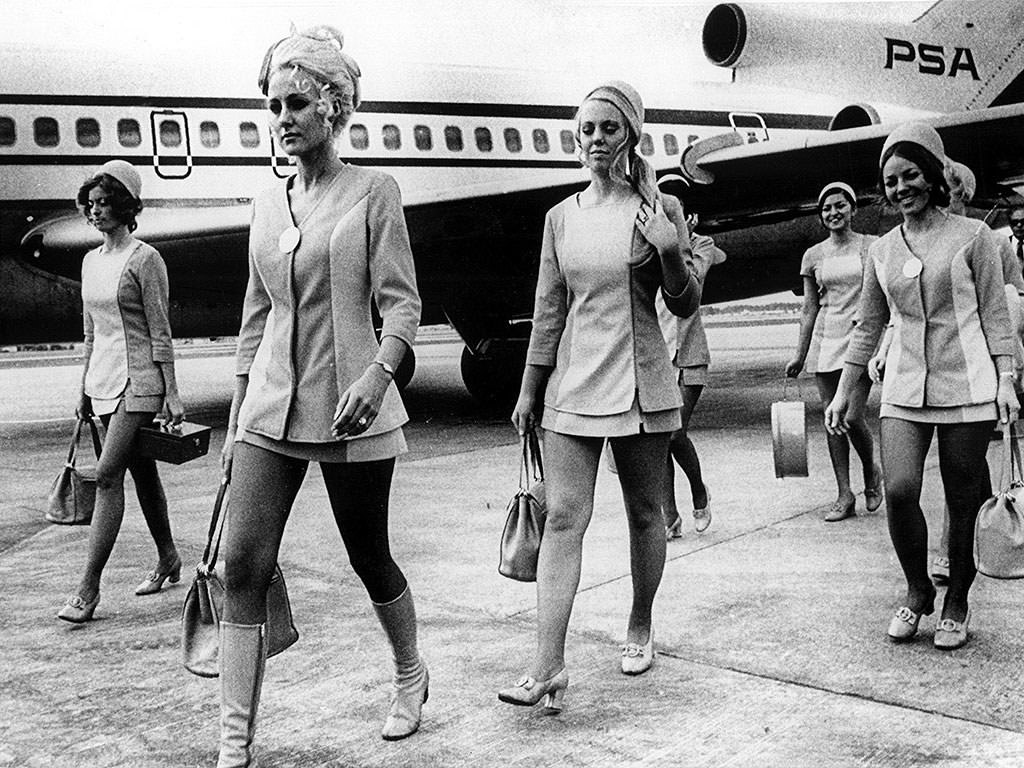 Stewardesses from a plane hijacked during a San Francisco-to-Los Angeles flight and forced to fly to Cuba on Jan. 8, 1972, left the plane as they arrived in Miami a day earlier.