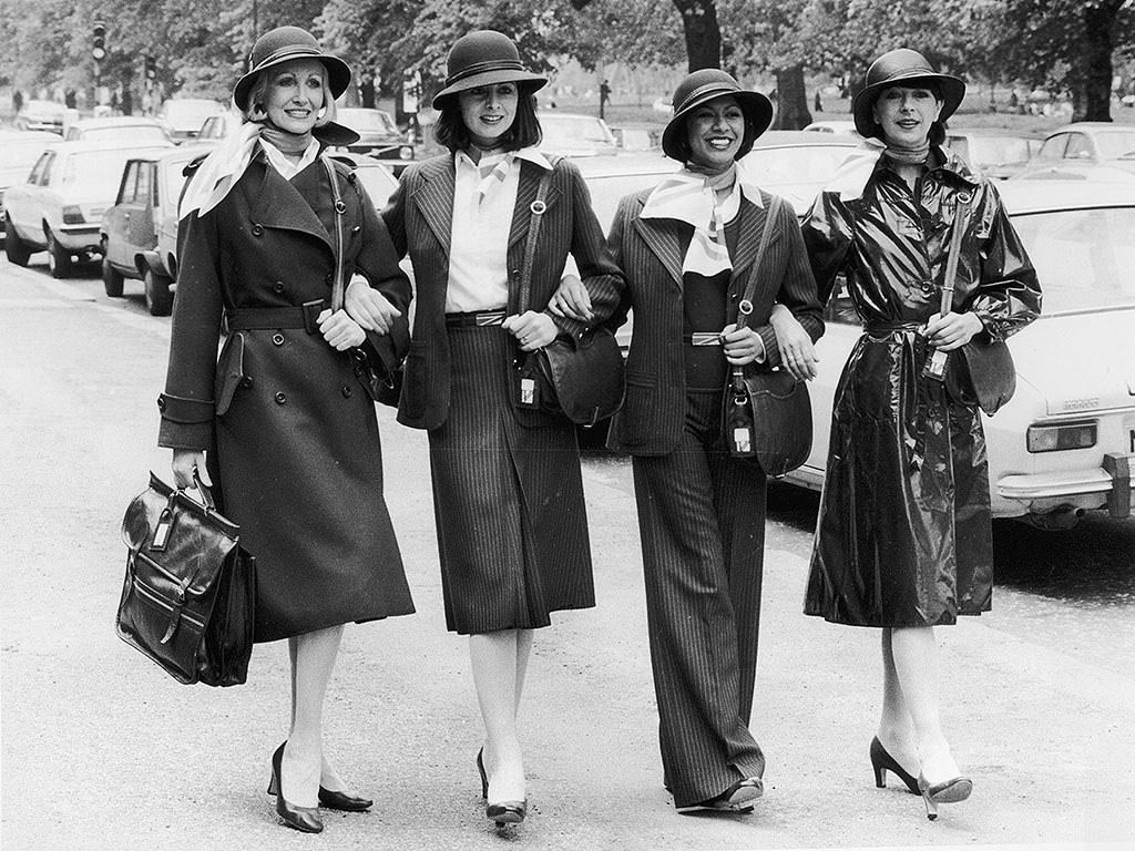Models (from left) Myrtle Winston, Diane Edmunds, Sonia Pugin and Chris Harris modelling the various styles of new uniform for British Airways female staff, in London, England, United Kingdom, 25 May 1977.