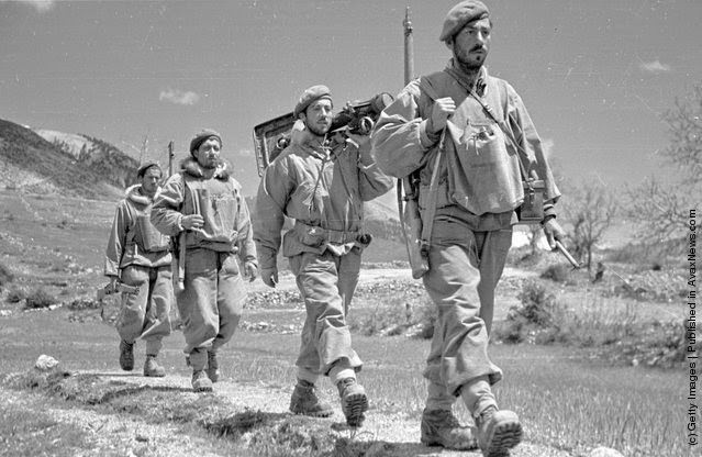 A band of Greek army commandos on the move during the Greek Civil War, 1948.