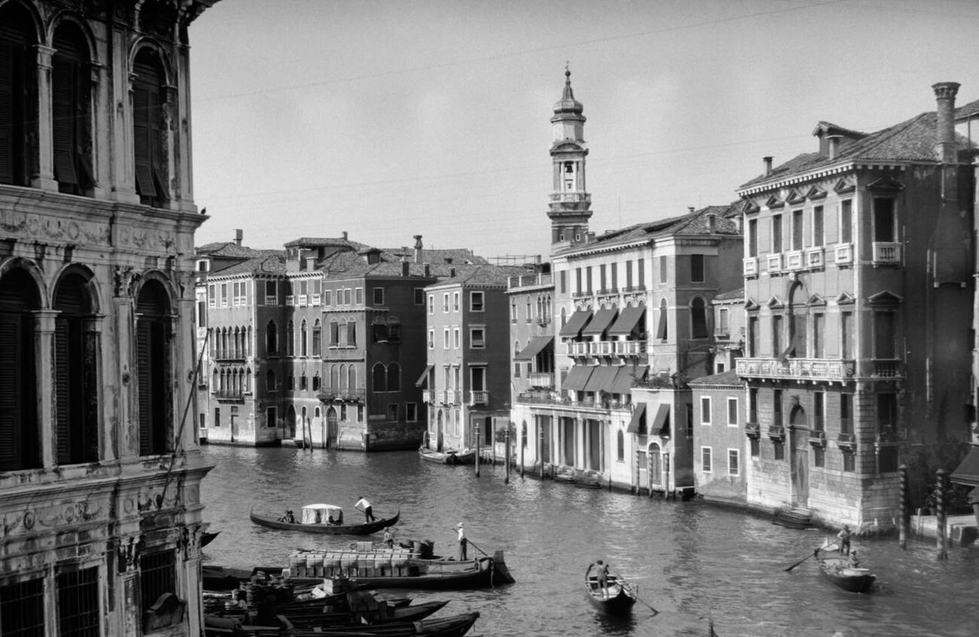 Grand Canal from Rialto Bridge, Venice, Italy, 1920s.